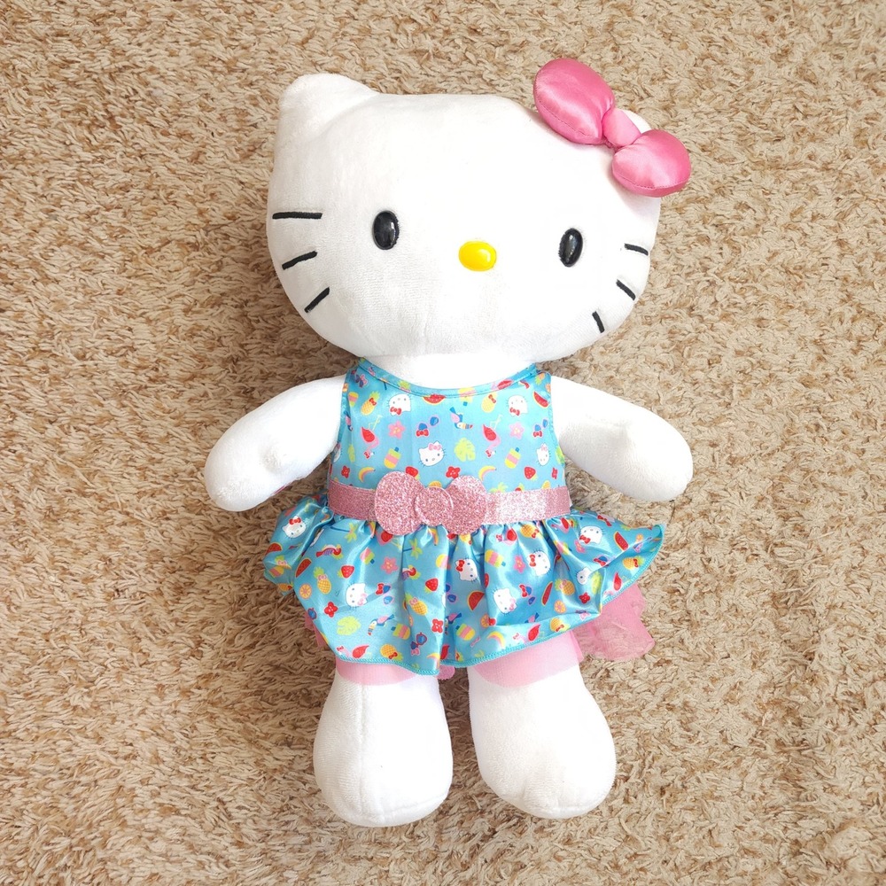 Build-A-Bear Hello Kitty Plush Girl 18in White Blue Tropical Fruit Dress Bow